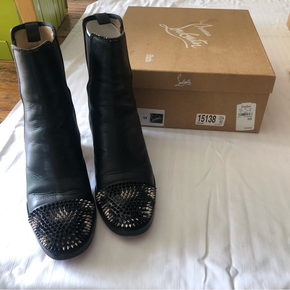 Christian Louboutin Black Otaboo Studded Ankle Boots size 39